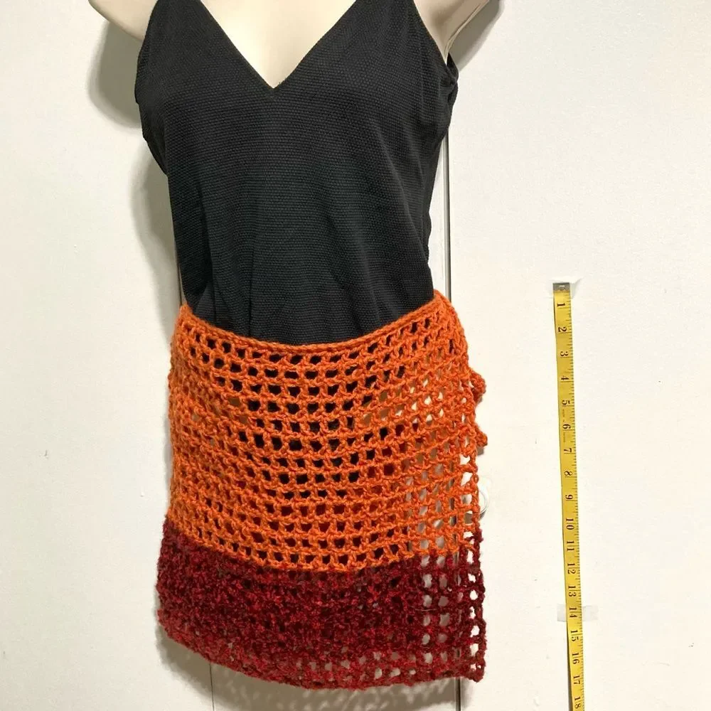 Swim Sarong Cover Up Fishnet Crochet Ombre Orange Red Black Gray 36 inch XL